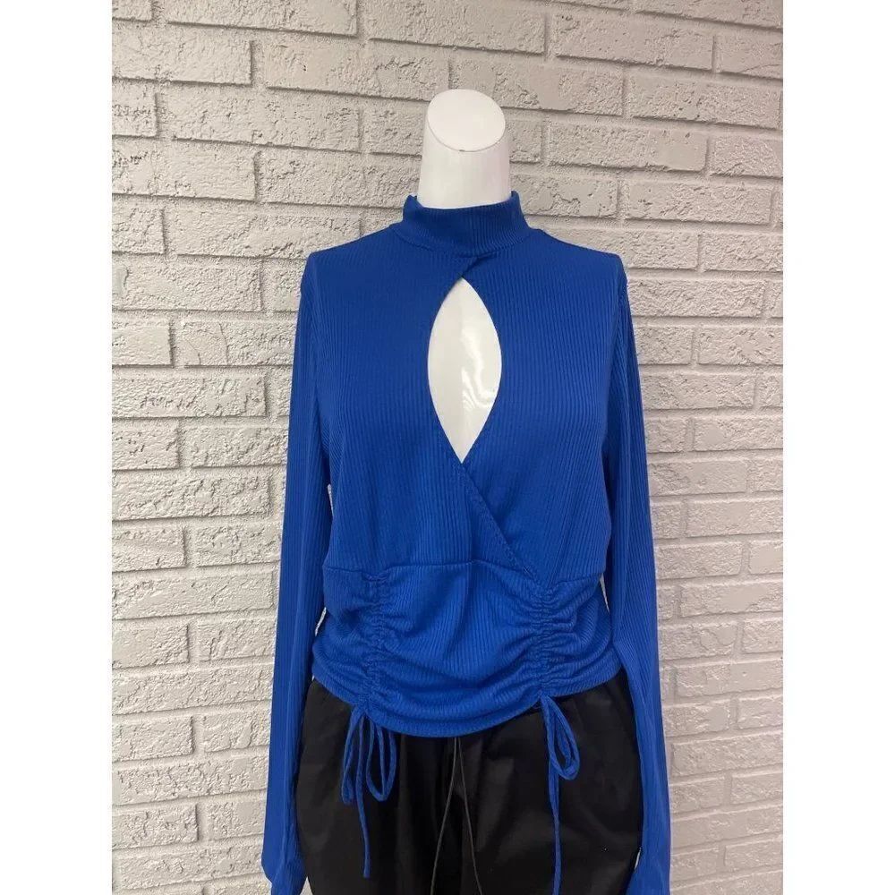 NWT Fashion Nova Royal Blue Cut-Out Long Sleeve Ribbed Top Size 1X